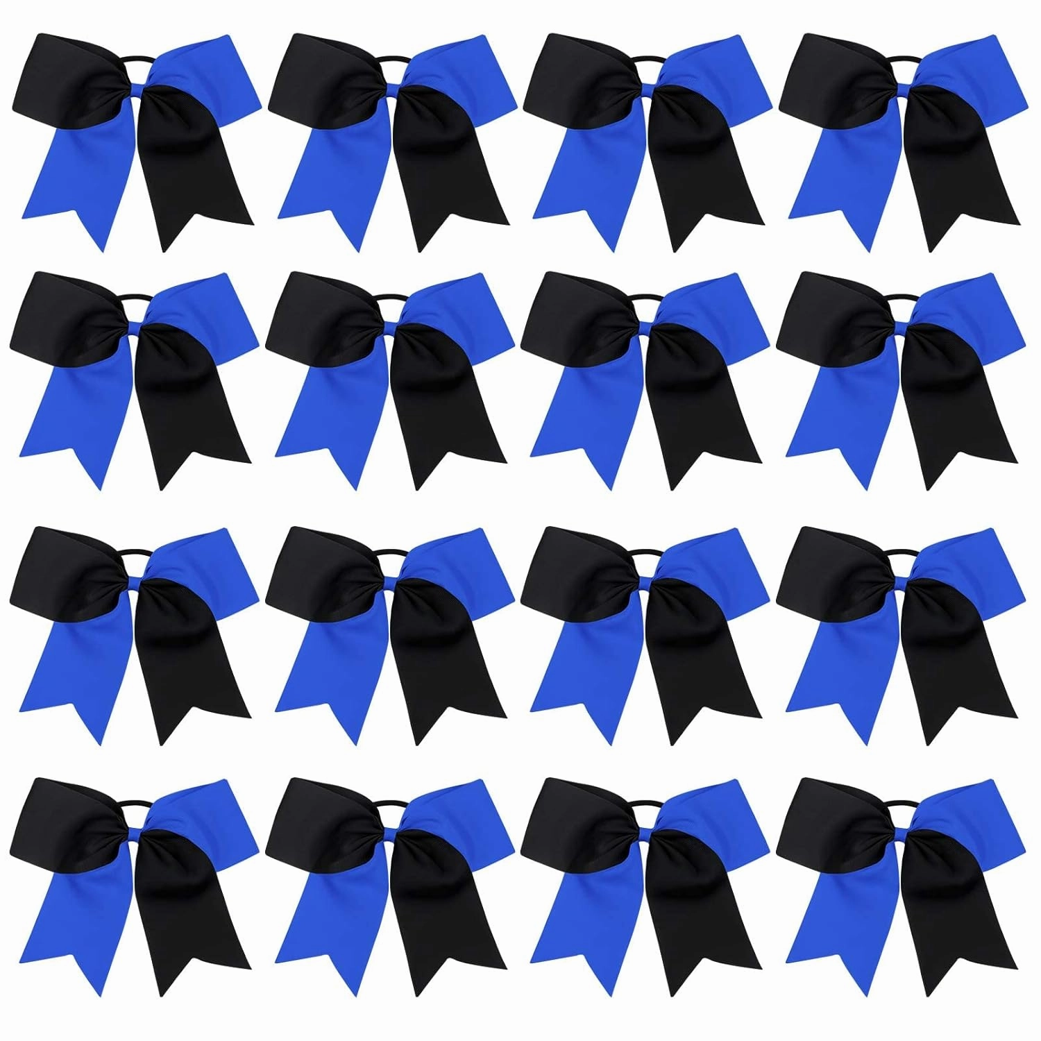 16PCS 8" Large Cheer Hair Bows Ponytail Holder Elastic Band Handmade for Cheerleading Teen Girls College Sports (Black/Royal, 16 Count (Pack of 1))