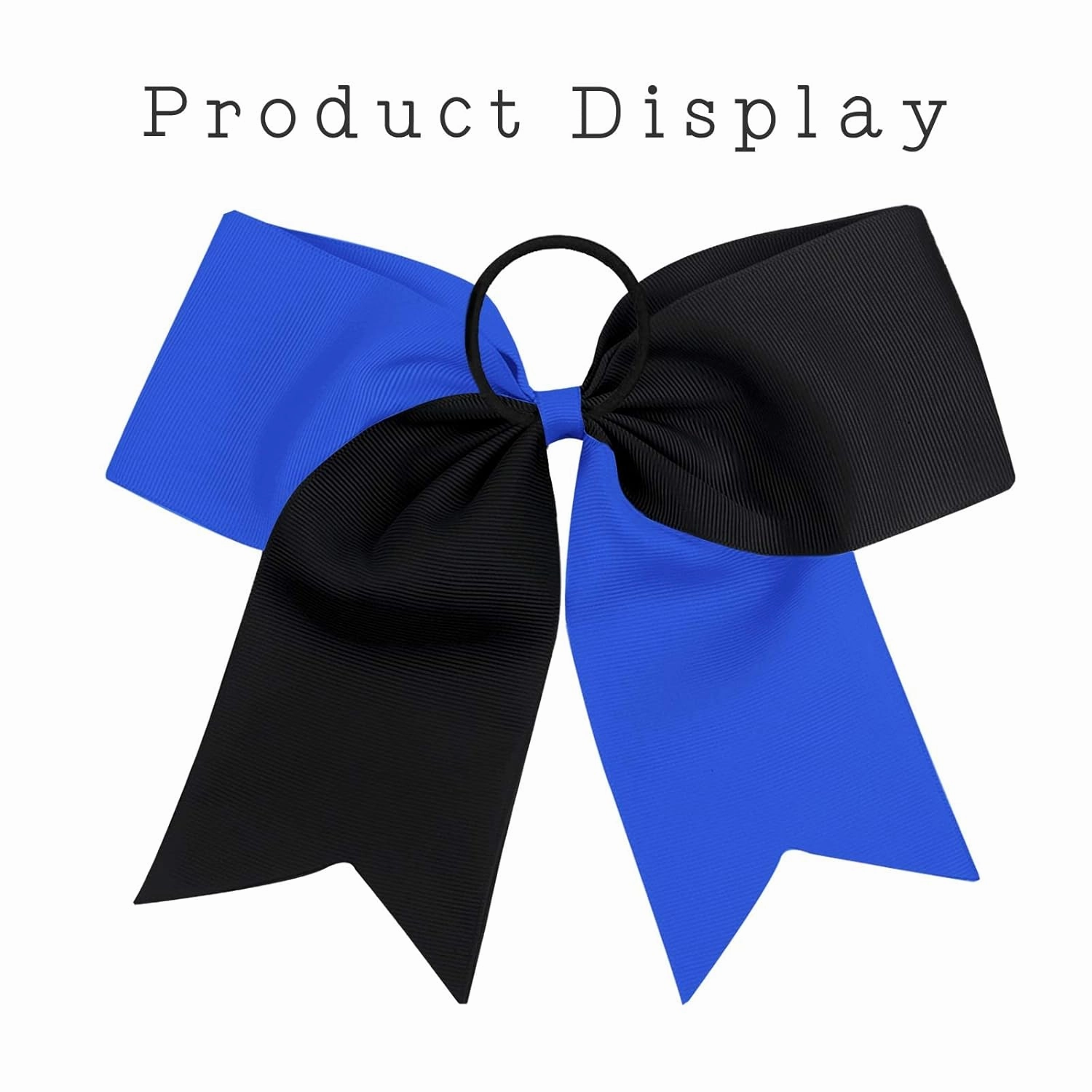 16PCS 8" Large Cheer Hair Bows Ponytail Holder Elastic Band Handmade for Cheerleading Teen Girls College Sports (Black/Royal, 16 Count (Pack of 1))