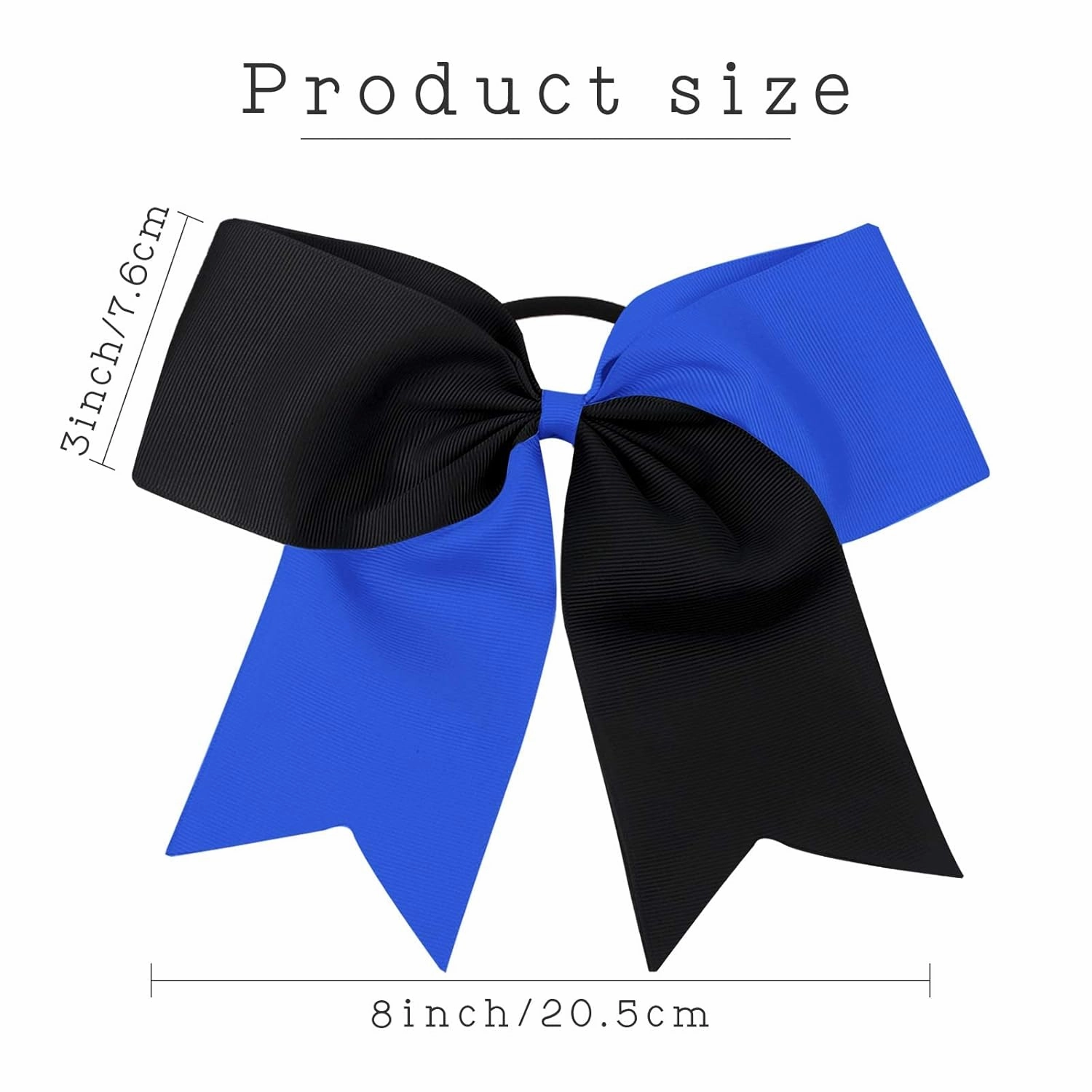16PCS 8" Large Cheer Hair Bows Ponytail Holder Elastic Band Handmade for Cheerleading Teen Girls College Sports (Black/Royal, 16 Count (Pack of 1))
