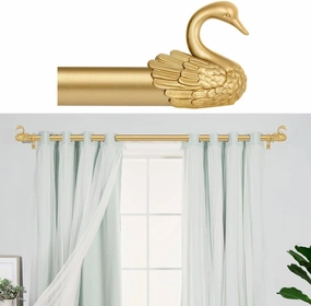 18-45’’ Curtain Rods for Windows 28 to 48 Inch(2.3-4Ft), Gold Curtain Rods with Fashion Swan Design,1 Inch Diameter Heavy Duty Adjustable Modern Decorative Telescoping Window Drapery Rods