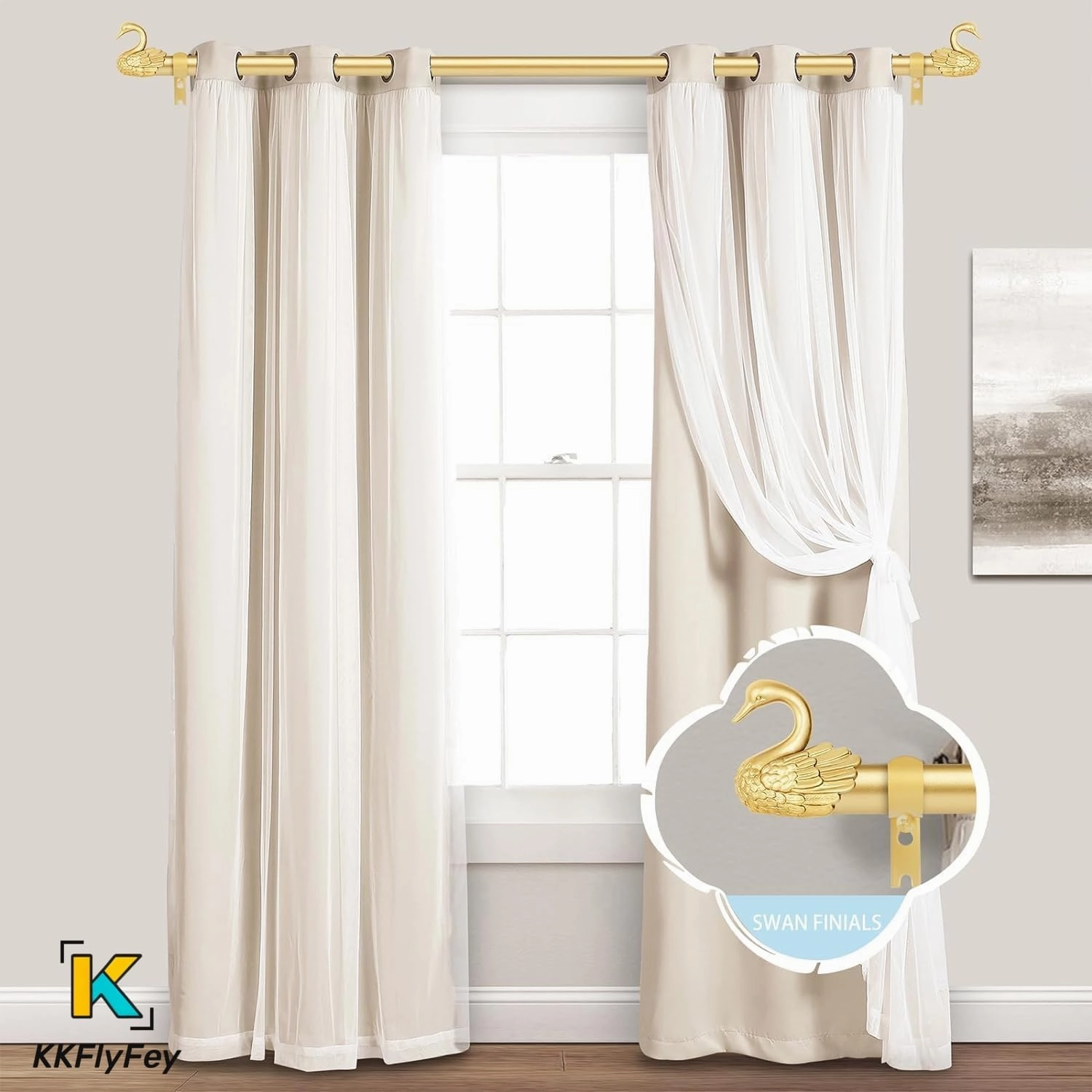 18-45’’ Curtain Rods for Windows 28 to 48 Inch(2.3-4Ft), Gold Curtain Rods with Fashion Swan Design,1 Inch Diameter Heavy Duty Adjustable Modern Decorative Telescoping Window Drapery Rods