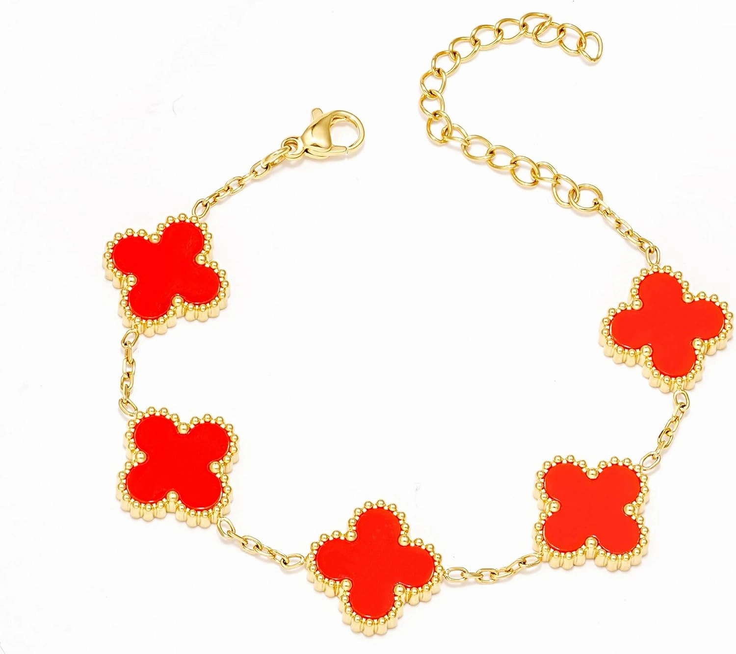 18K Gold Plated Flower Clove Bracelet for Women - Lucky Charm Jewelry Gift, Adjustable & Hypoallergenic, Non Tranish (Gold, White Gold, White, Black, Red), Classic Trendy Minimalist Design