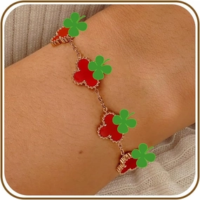 18K Gold Plated Flower Clove Bracelet for Women - Lucky Charm Jewelry Gift, Adjustable & Hypoallergenic, Non Tranish (Gold, White Gold, White, Black, Red), Classic Trendy Minimalist Design