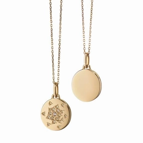 18K Yellow Gold Engravable Champagne Diamond Disc Necklace
