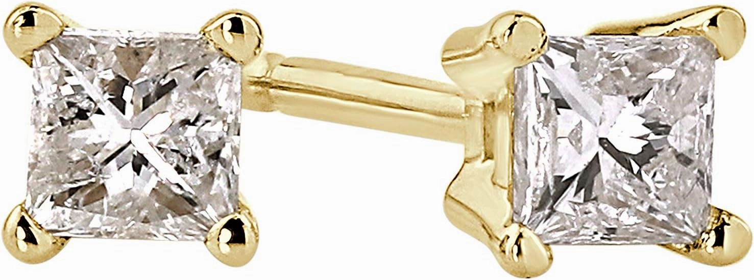 1/5 Carat Princess Cut Diamond Stud Earrings in 14k White or Yellow Gold (I2-I3, cttw) 4-Prong Basket Push Back by Diamond Wish