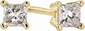 1/5 Carat Princess Cut Diamond Stud Earrings in 14k White or Yellow Gold (I2-I3, cttw) 4-Prong Basket Push Back by Diamond Wish
