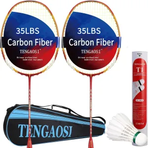 2 Player Graphite Badminton Racket Set - Including 1 Badminton Bag/1 Rackets/2 Feather Shuttlecocks/12