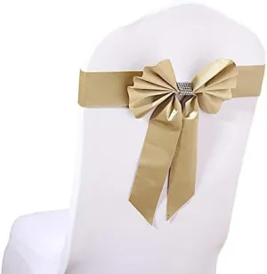20 pcs Champagne Reversible Satin Faux Leather Bow Tie Chair Sashes with Buckles Wedding Ceremony Reception Decorations