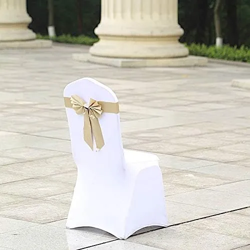 20 pcs Champagne Reversible Satin Faux Leather Bow Tie Chair Sashes with Buckles Wedding Ceremony Reception Decorations