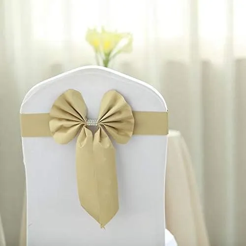 20 pcs Champagne Reversible Satin Faux Leather Bow Tie Chair Sashes with Buckles Wedding Ceremony Reception Decorations