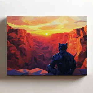 (20 x 16 x 1.25 IN) Gallery Wrapped Canvas Wall Art Print of Low-Poly Black Panther : Majestic Art of a Panther Watching a Sunset in Desert Canyon; Bold Wall Art for Living Room, Be - 925UNCAi458203WH