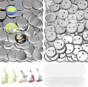 200 Set 2.28 Inch Button Maker Supplies, 58mm Approx. 2.25 In Metal Blank Button Badge Parts with Blank Paper& Clear Film for Button Maker Machine, Pin Maker, and Badge Press