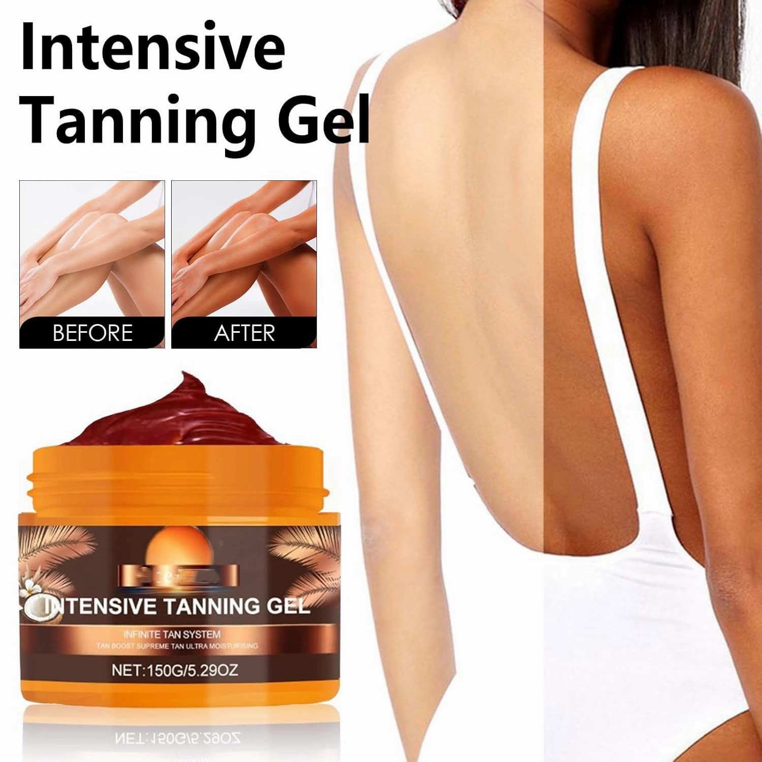 2025 New Gold Shimmer Intensive Tanning Gel,Browning & Bronzing Tan Accelerator,Water-Resistant with Carrot and Coconut Oil,Vitamin A & E For Moisture & Hydration,5 Fl Oz (2PCS)