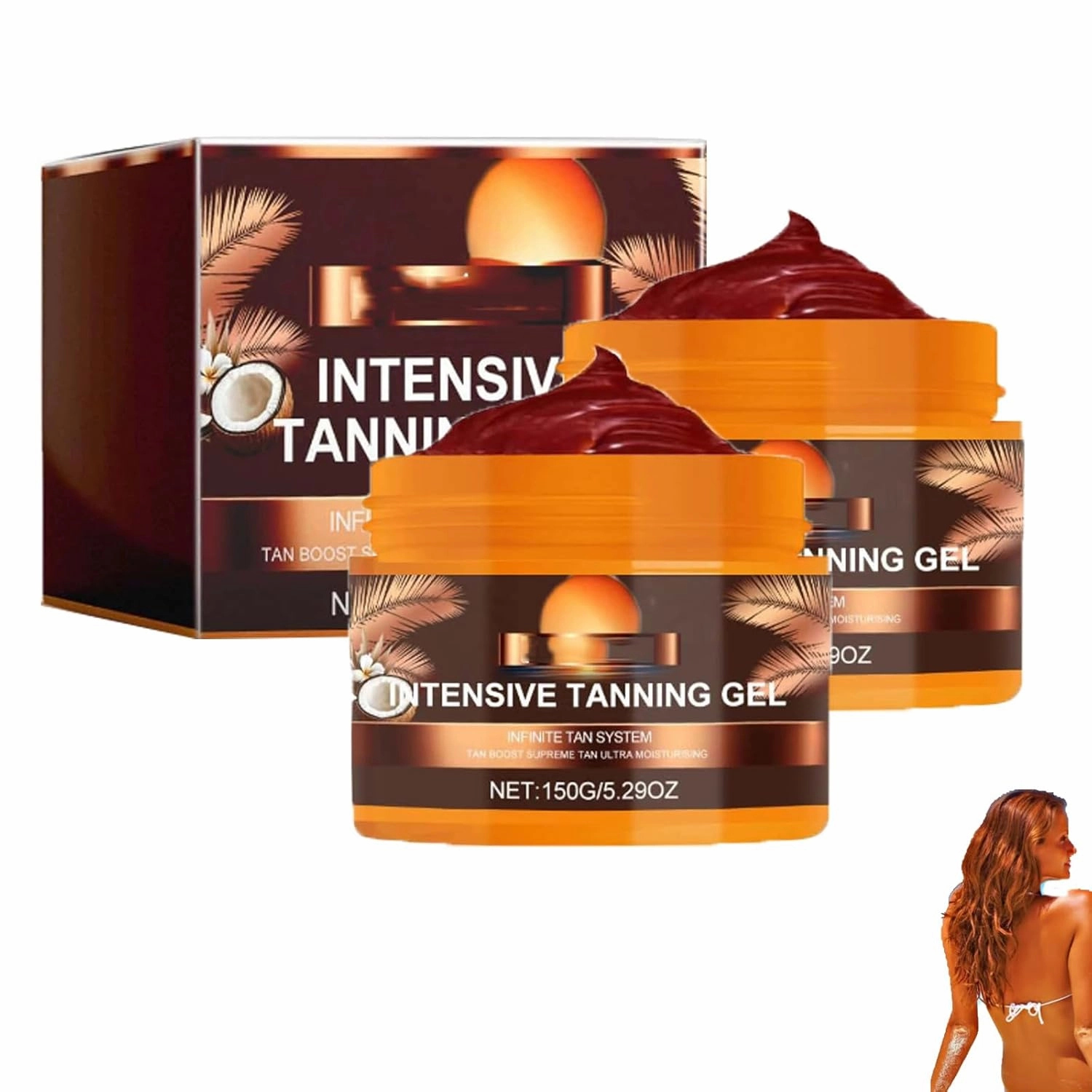 2025 New Gold Shimmer Intensive Tanning Gel,Browning & Bronzing Tan Accelerator,Water-Resistant with Carrot and Coconut Oil,Vitamin A & E For Moisture & Hydration,5 Fl Oz (2PCS)