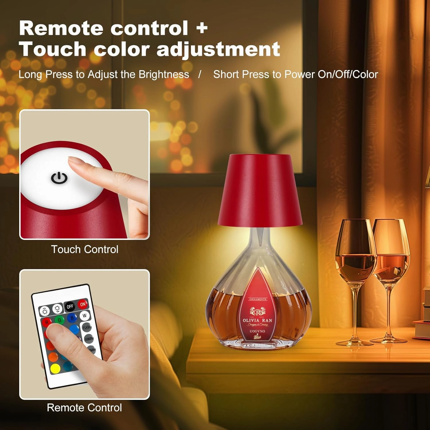 2025 New Wireless Bottle Lamp,RGB LED Bottle Light with Remote(RGB Wine red, 1pc)