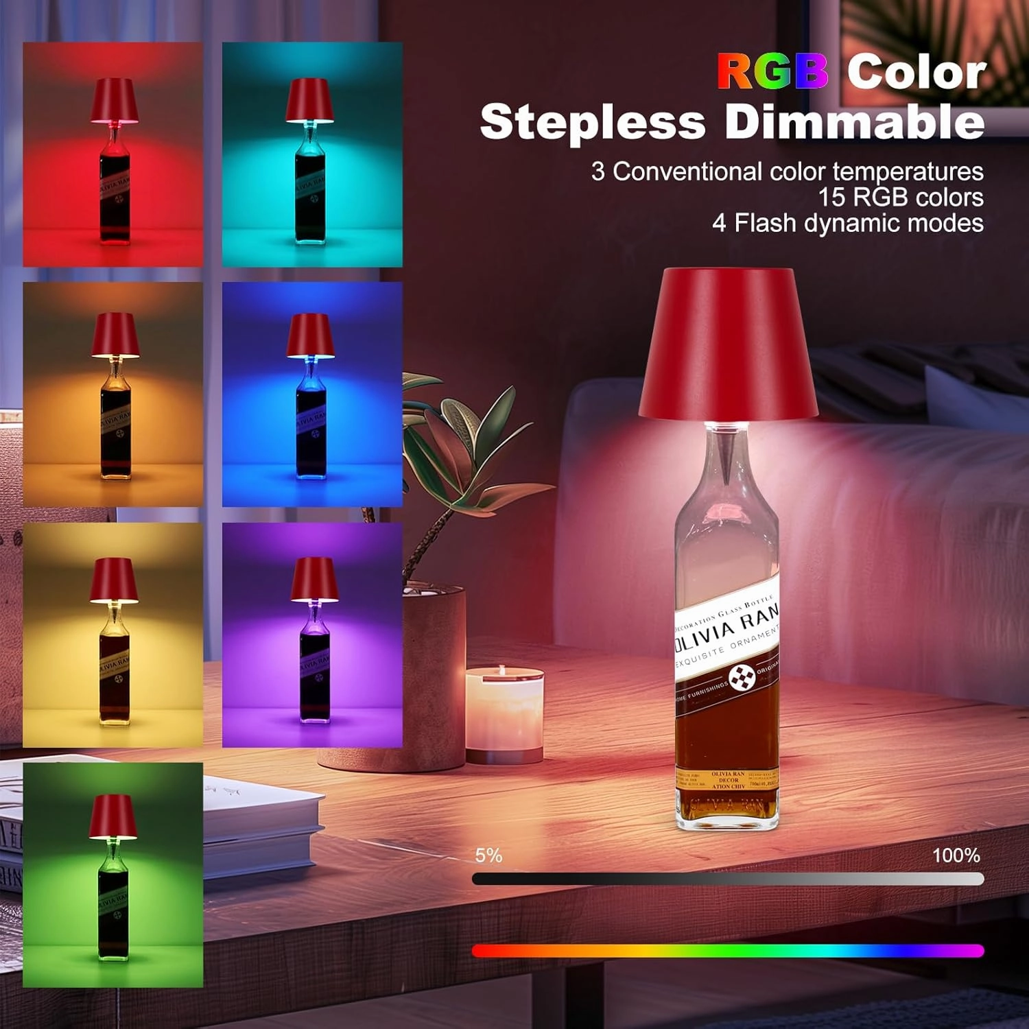 2025 New Wireless Bottle Lamp,RGB LED Bottle Light with Remote(RGB Wine red, 1pc)