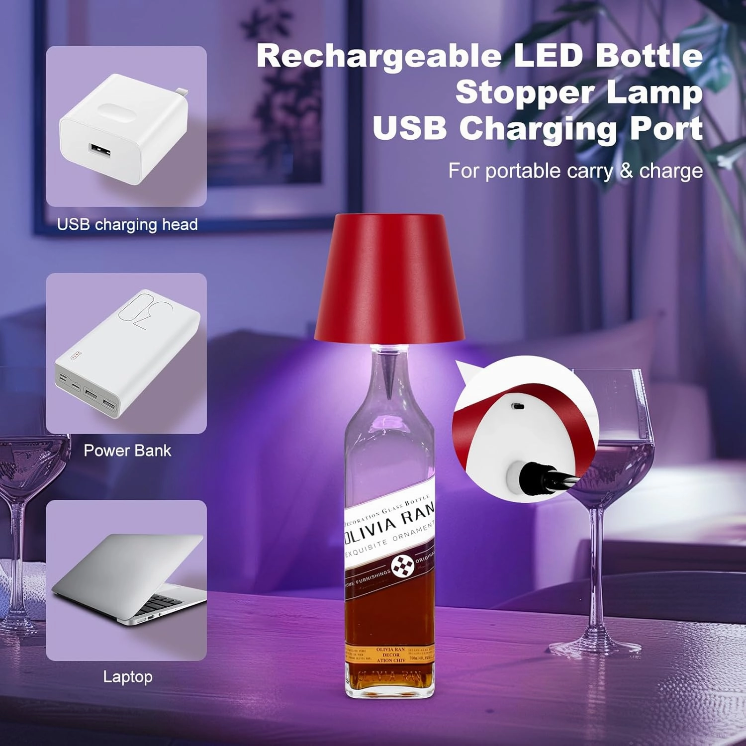 2025 New Wireless Bottle Lamp,RGB LED Bottle Light with Remote(RGB Wine red, 1pc)