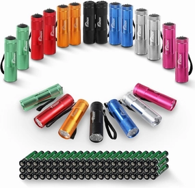 21-Pack Mini LED Flashlight Bulk, Aluminum Handheld Torches with Lanyard and 63 AAA Batteries, Assorted Colors, Perfect for Night Walking, Hiking, Camping, Power Outage