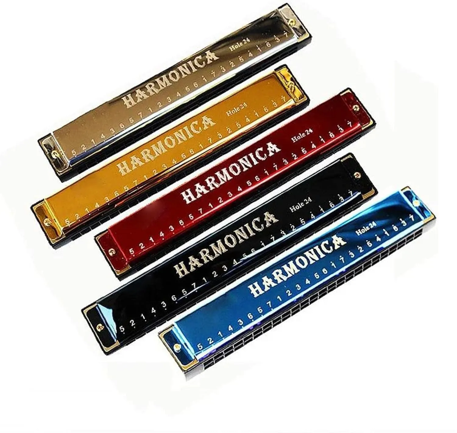 24 Hole Harmonica Metal Organ Beginners(Gold)