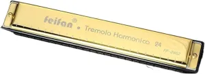 24 hole metal C key polyphonic harmonica beginner adult musical instrument(Gold)