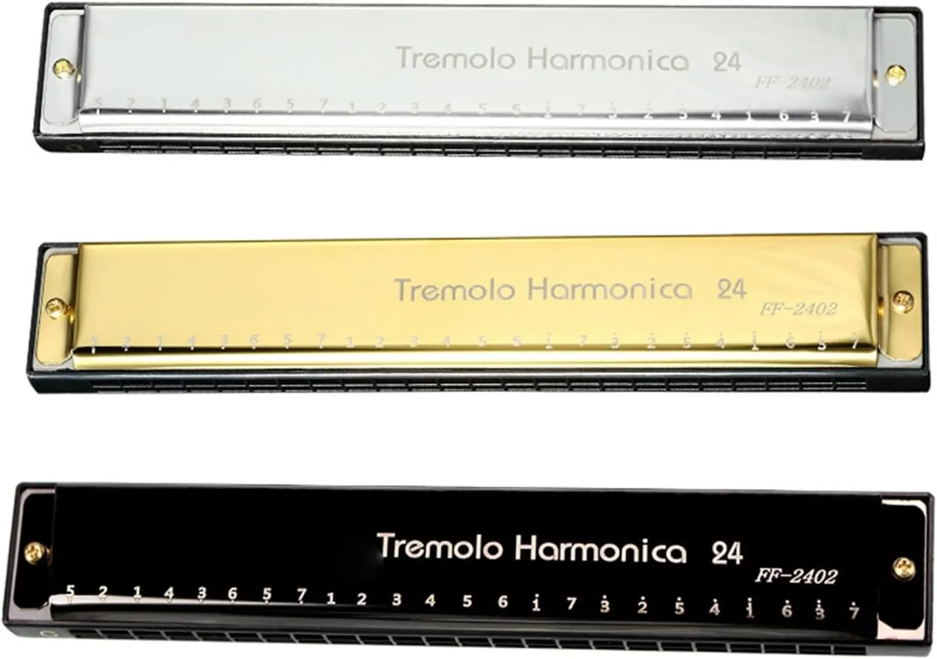 24 hole metal C key polyphonic harmonica beginner adult musical instrument(Gold)