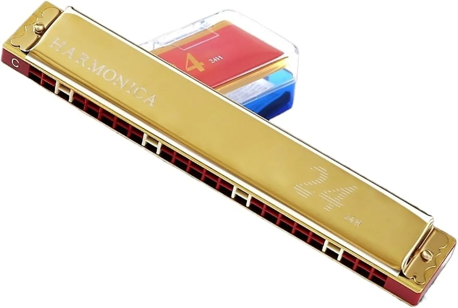 24 Hole Polyphonic C Harmonica For Professional Practice And Performance(Gold)