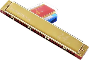 24 Hole Polyphonic C Harmonica For Professional Practice And Performance(Gold)