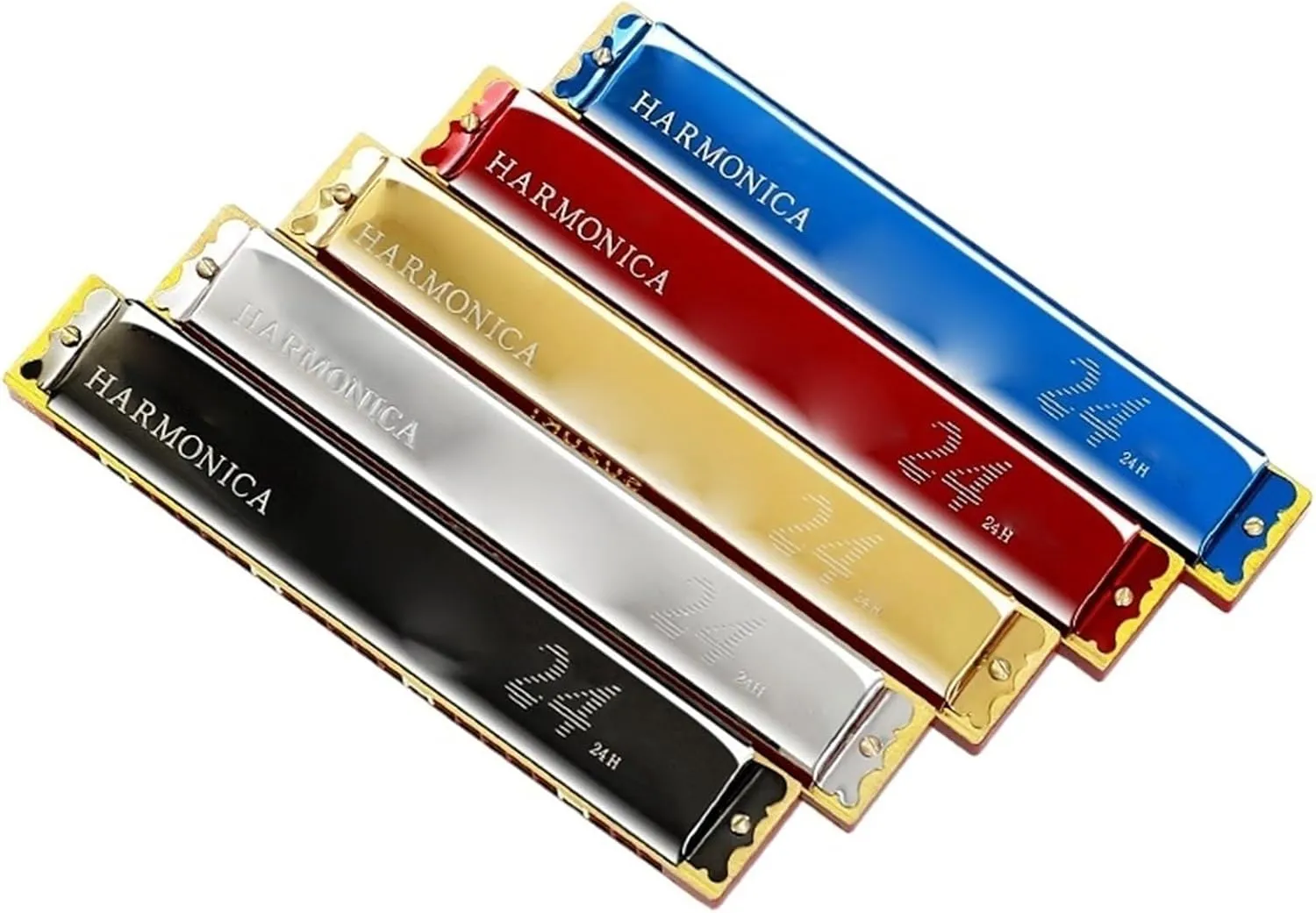24 Hole Polyphonic C Harmonica For Professional Practice And Performance(Gold)