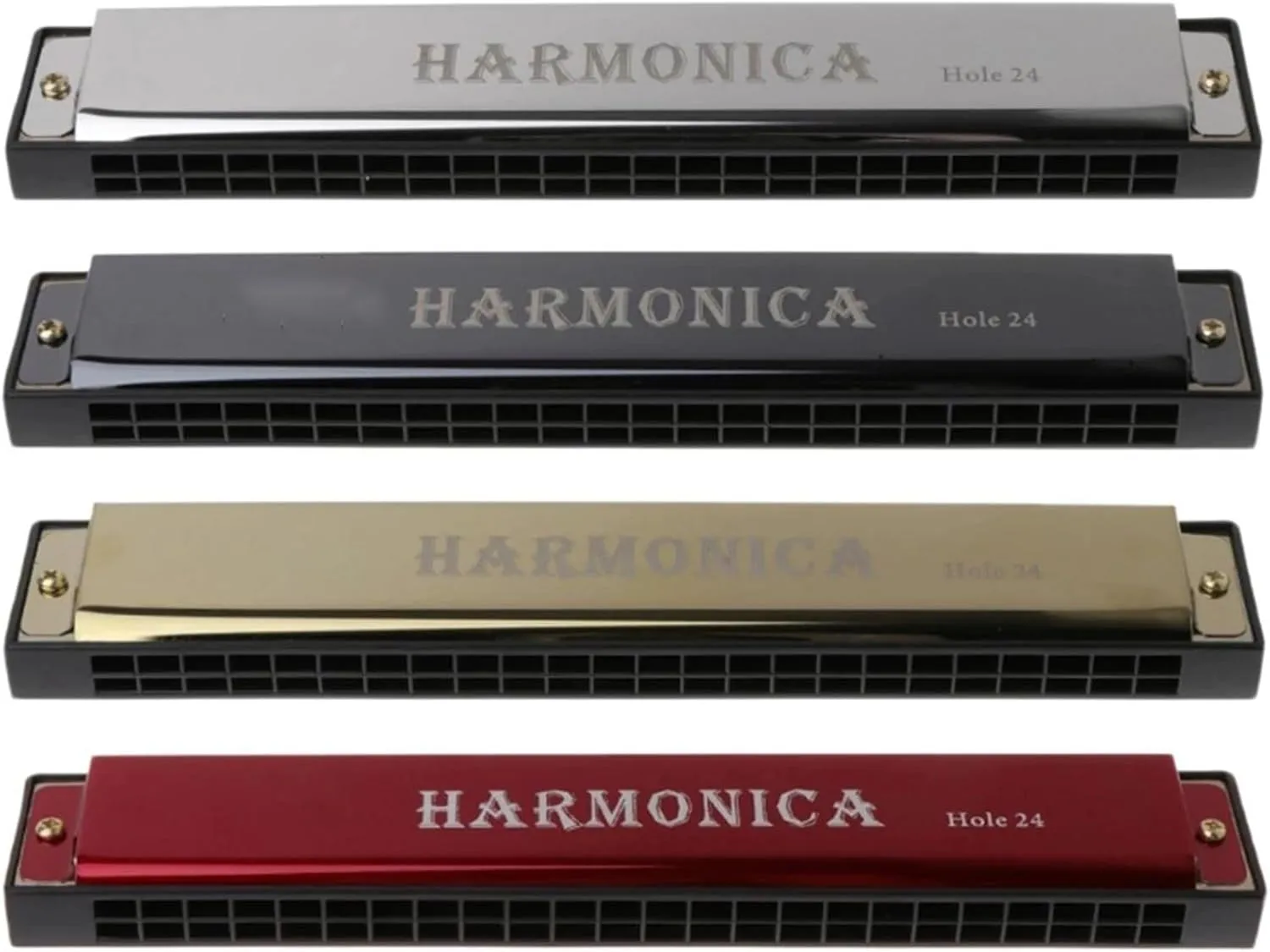 24 Hole Professional Harmonica C Tune Metal Suitable For Beginners(Gold)