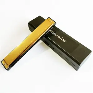 24 Hole Tremolo Harmonica Beginner Adult Professional(Gold)
