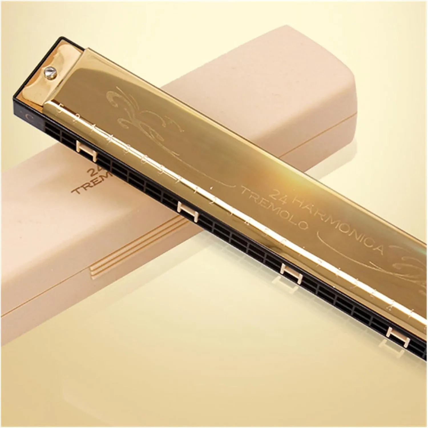 24 holes polyphonic harmonica for beginners playing C key(Gold)