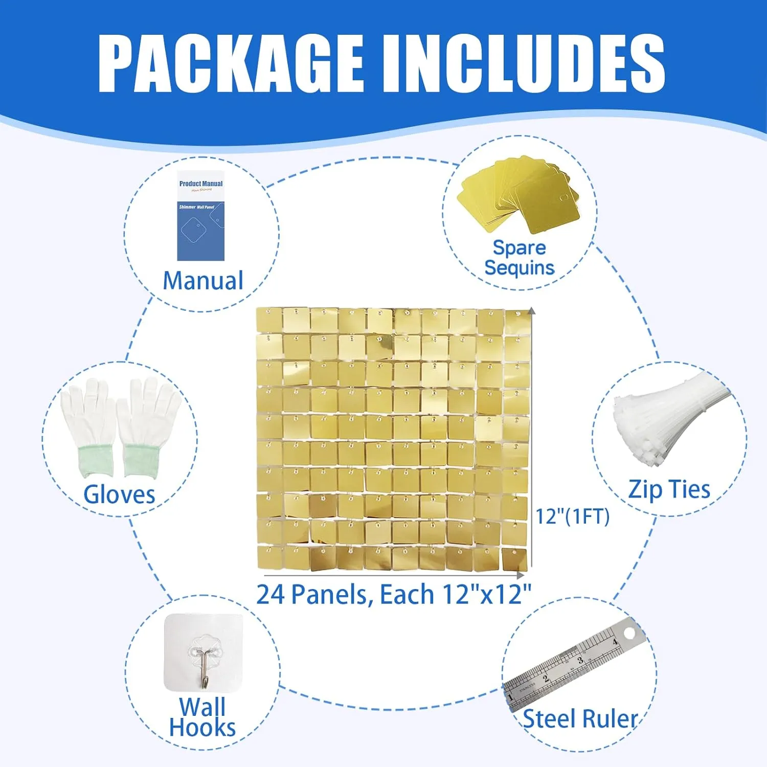 24 Pcs Light Gold Shimmer Wall Backdrop Panels - 4 FT x 6 FT Light Gold Sequin Backdrop for Birthday Graduation Home Party Background Decoration