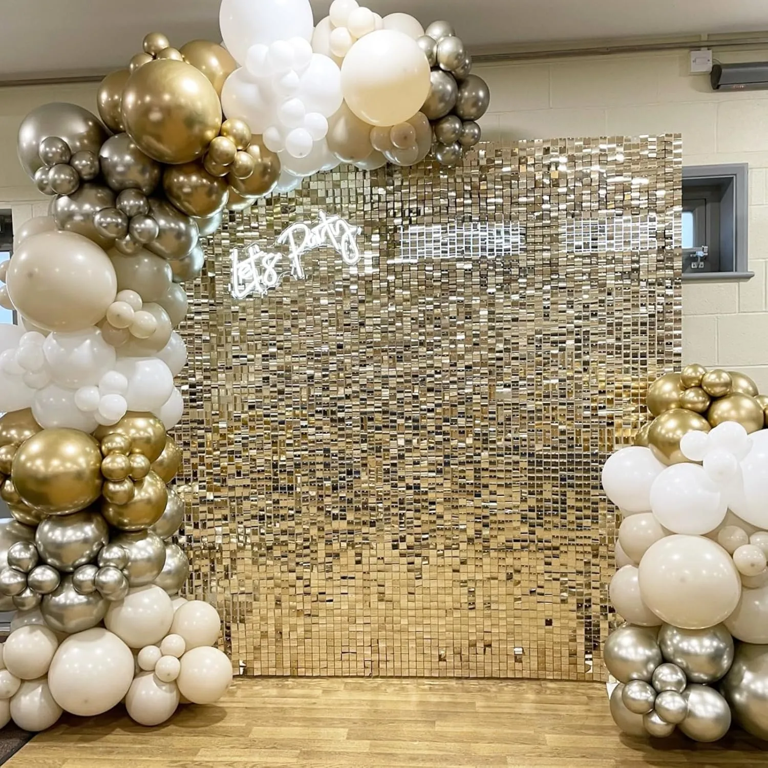 24 Pcs Light Gold Shimmer Wall Backdrop Panels - 4 FT x 6 FT Light Gold Sequin Backdrop for Birthday Graduation Home Party Background Decoration