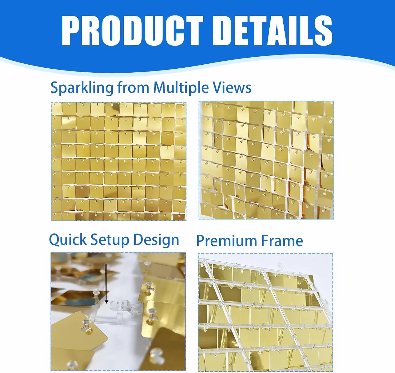 24 Pcs Light Gold Shimmer Wall Backdrop Panels - 4 FT x 6 FT Light Gold Sequin Backdrop for Birthday Graduation Home Party Background Decoration