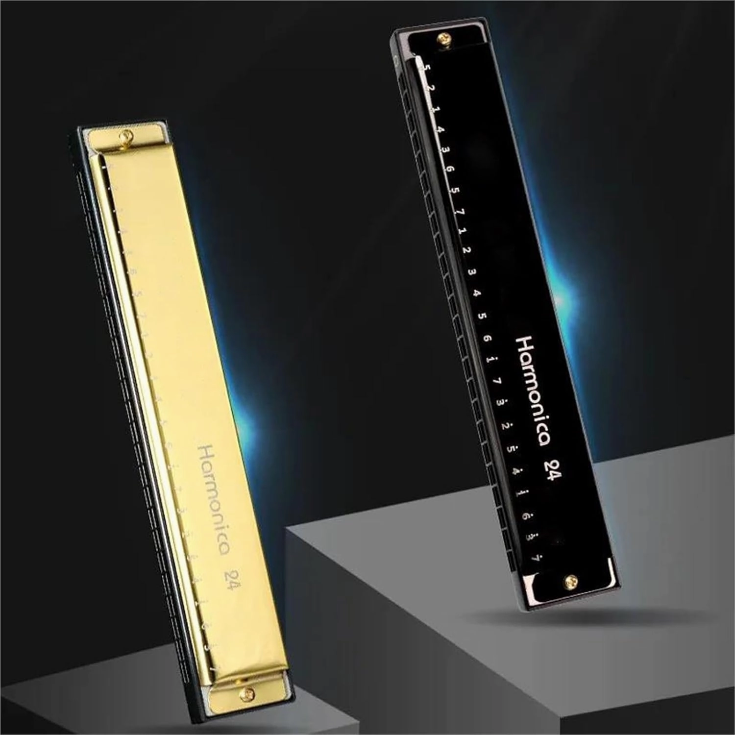 24 Hole 48 Tone Silver Harmonica Half Scale Professional Woodwind Instrument(Gold)