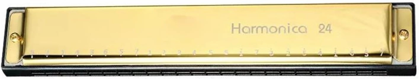 24 Hole 48 Tone Silver Harmonica Half Scale Professional Woodwind Instrument(Gold)