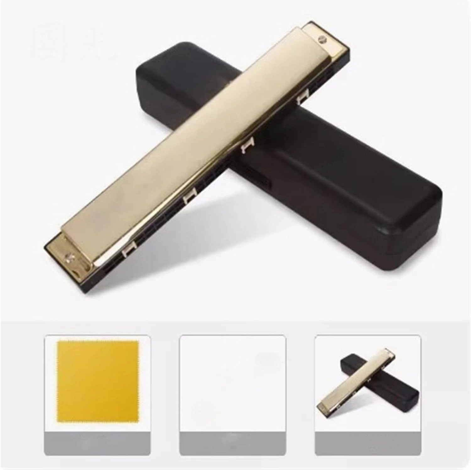 24 Hole Polyphonic C Harmonica Adult Wind Instrument(Gold)