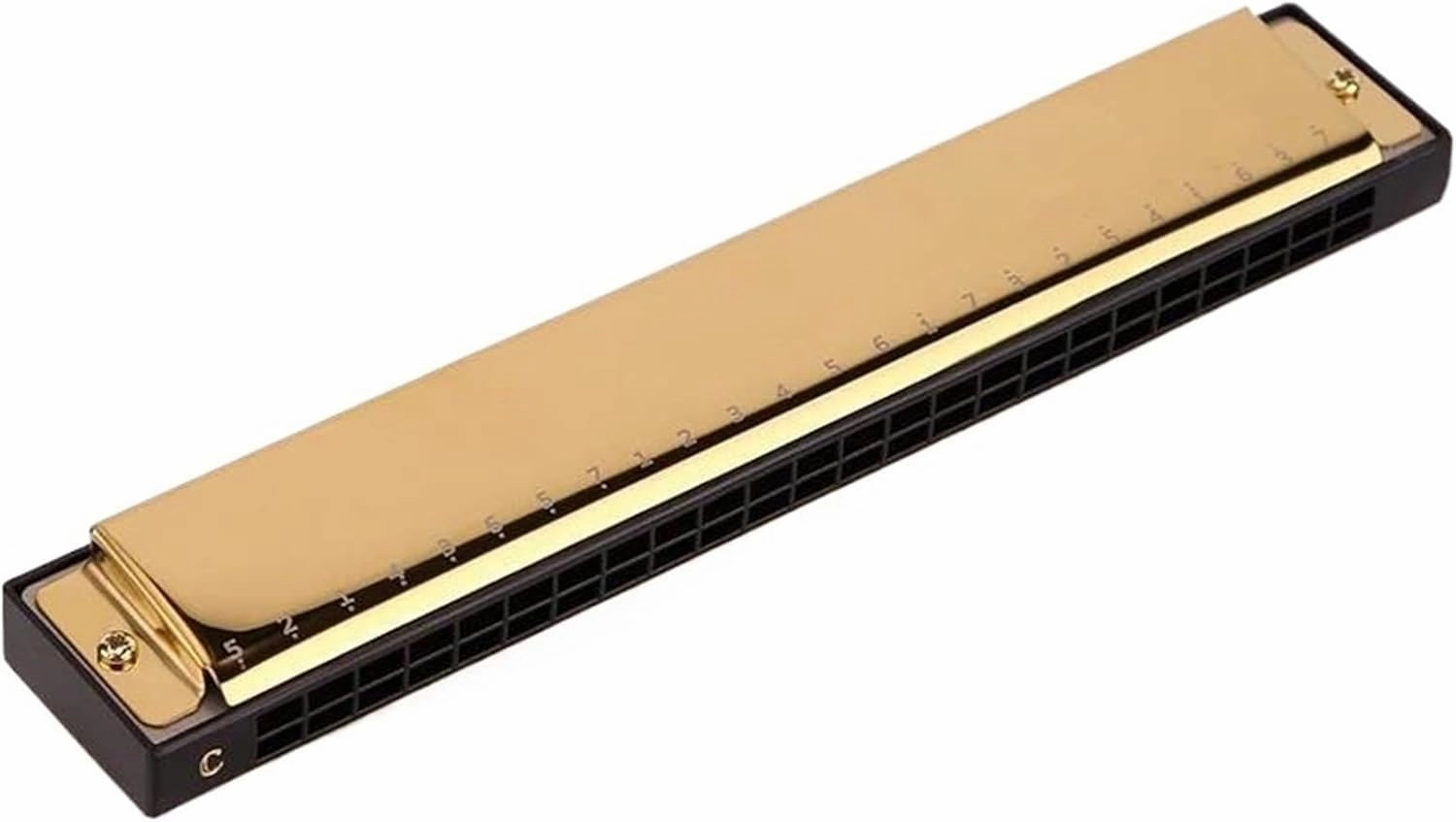 24 Hole Polyphonic C Harmonica Portable With Deep Vibrato Effect(Gold)