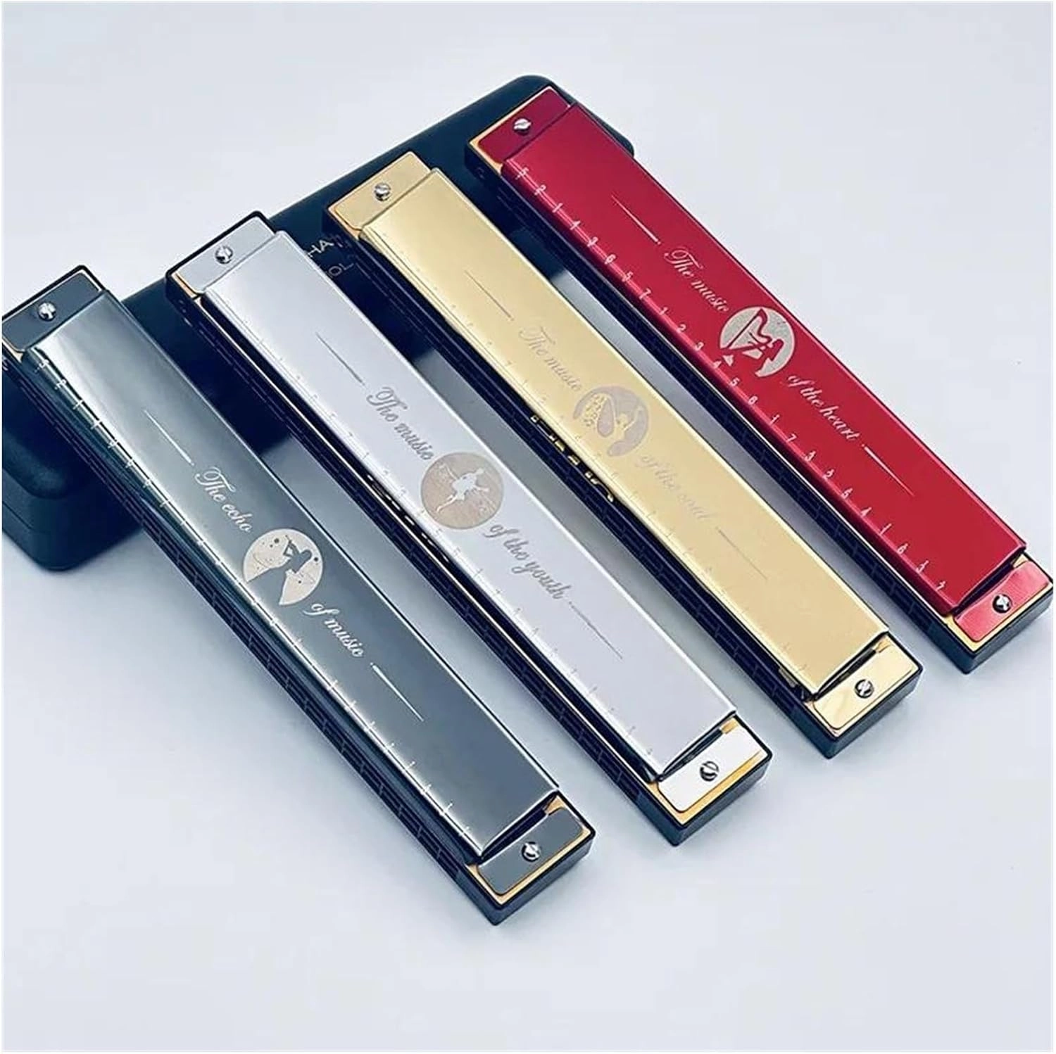 24 hole polyphonic harmonica in the key of C adult self taught beginner harmonica(Gold)