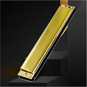 24 Hole Tremolo Harmonica C Tone Musical Instruments Professional Mouth Harmonica(Gold-C)