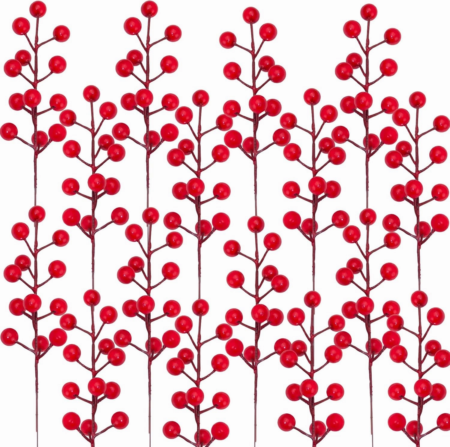 24 Pack Christmas Berries Stems, 8.26Inch Artificial Christmas Picks for Christmas Tree Ornaments, DIY Xmas Wreath, Crafts, Holiday and Home Decor（Red）