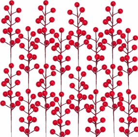24 Pack Christmas Berries Stems, 8.26Inch Artificial Christmas Picks for Christmas Tree Ornaments, DIY Xmas Wreath, Crafts, Holiday and Home Decor（Red）