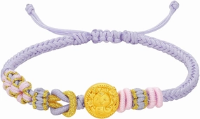 24K Gold Bracelet Round Snake Charm Bracelet Purple Braided Bracelet Blessing Chinese Zodiac Animal Dainty Jewelry for Women Mom Lover Birthday New Year 6.3-7.5inch/16 3cm A1714361