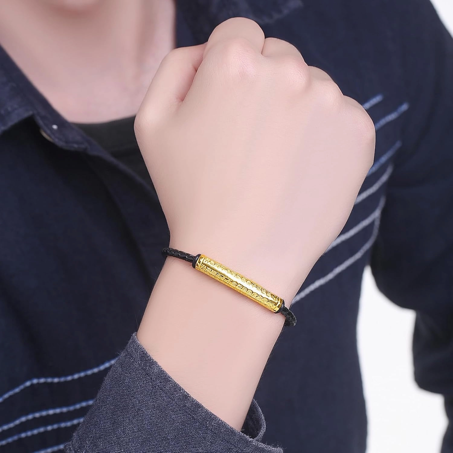 24K Solid Gold Bracelet Real Pure Gold Charm Bracelet Lucky Sanskrit Auspicious Blessing Chain Bracelet Dainty Jewelry for Women Her Anniversary Birthday