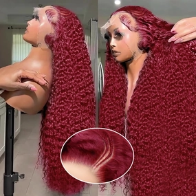 250% Density 13X4 99j Burgundy Lace Front Wigs Human Hair 13x4 Braided Wigs For Black Women HD Curly Human Hair Wig 13X4 Deep Wave Lace Front Wigs Human Hair with Baby Hair Burgundy Wig Human Hair