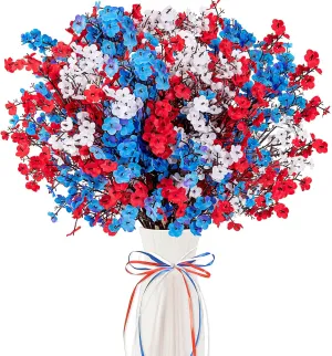 27PCS 4th/Fourth of July Decorations Artificial Flowers Red White Blue Patriotic Picks Berry Stems Memorial Independent Day Decor for Home Vase Table Centerpieces
