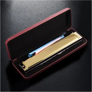 28 Holes Octave Tremolo Harmonica C Tune Professional Mouth Harmonica Musical Instruments(Gold)