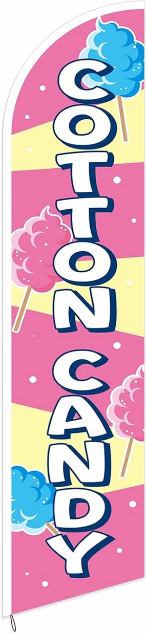 2.5 x 12 ft Cotton Candy Feather Flag Cotton Candy Banner Sign Swooper Flag for Business Party Carnivals
