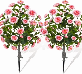 2 Pack 36" Artificial Camellia Tree Plants 3ft Faux Camellia Flower with Spike UV Resistant Fake Floral Blooming Bush for Indoor Outdoor Wedding Front Door Porch Garden Backyard Garden(Pink)