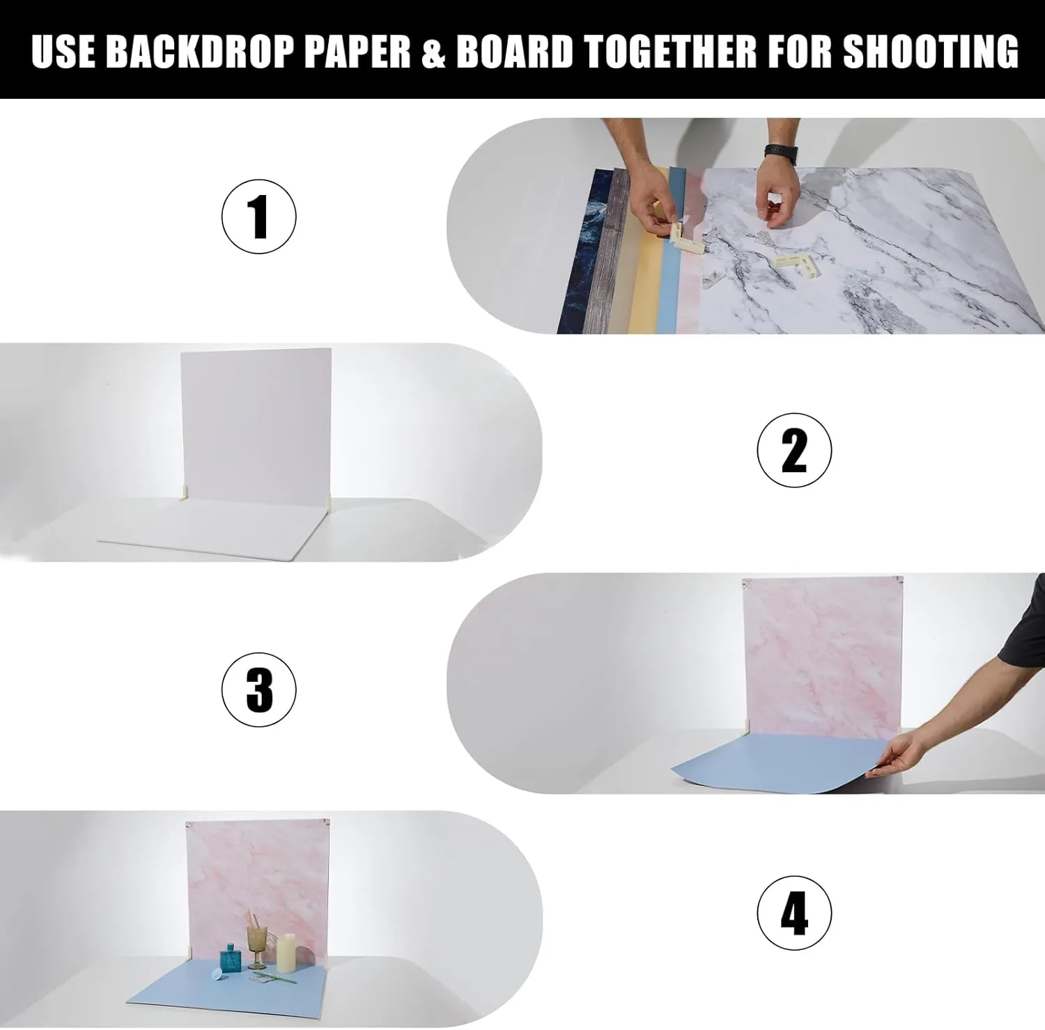2PCS 24x24Inch Background Boards, 7PCS Backdrop Paper with 16 Inch & 24Inch Light Cone, Photography Kit for Product Shooting, 2PCS Brackets with 2PCS Clips for Food Jewelry Make-up